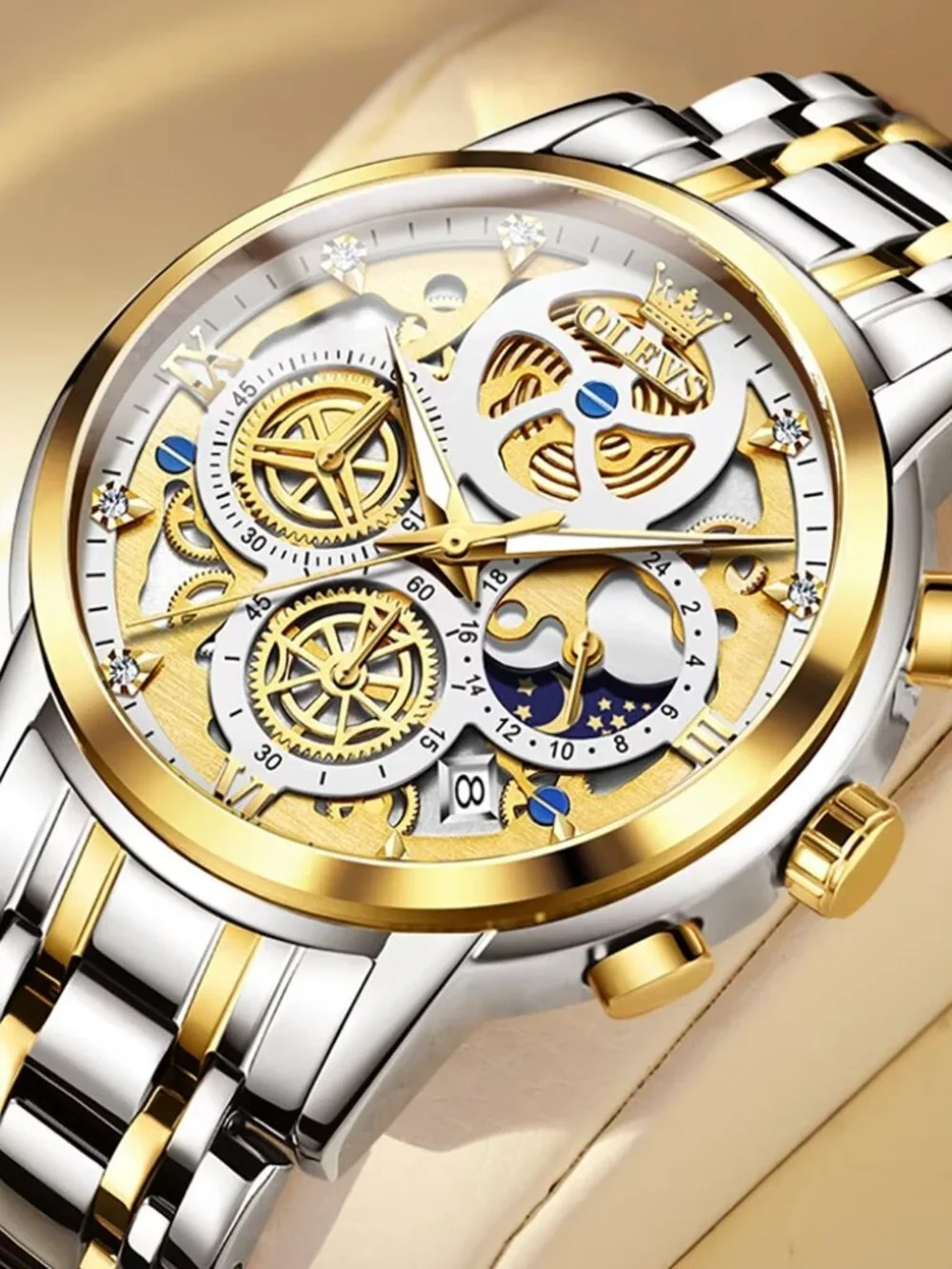 OLEVS Men’s Two-Tone Gold Stainless Steel Chronograph Quartz Watch